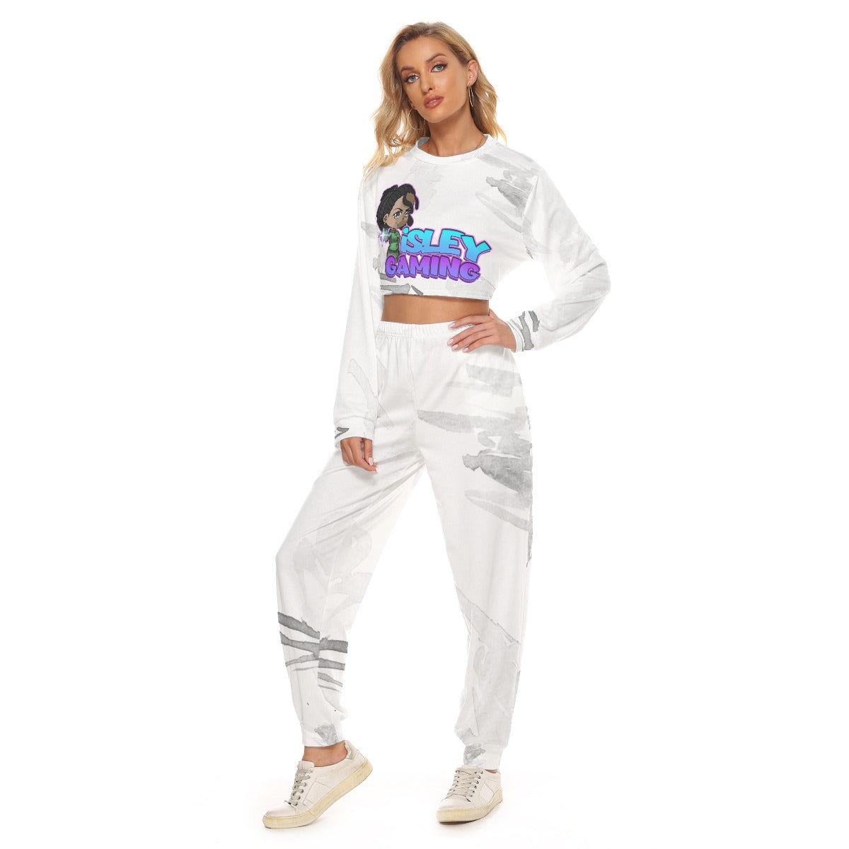 Women's iSLEYGaming White 'Pew-Pew' Cropped Sweatsuit