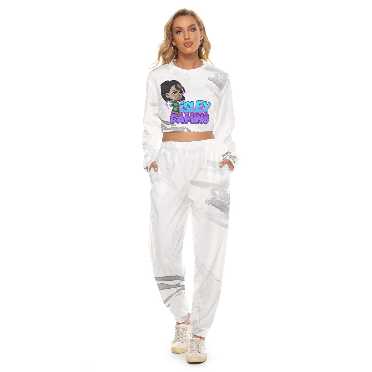 Women's iSLEYGaming Indigo 'Pew-Pew' Cropped Sweatsuit