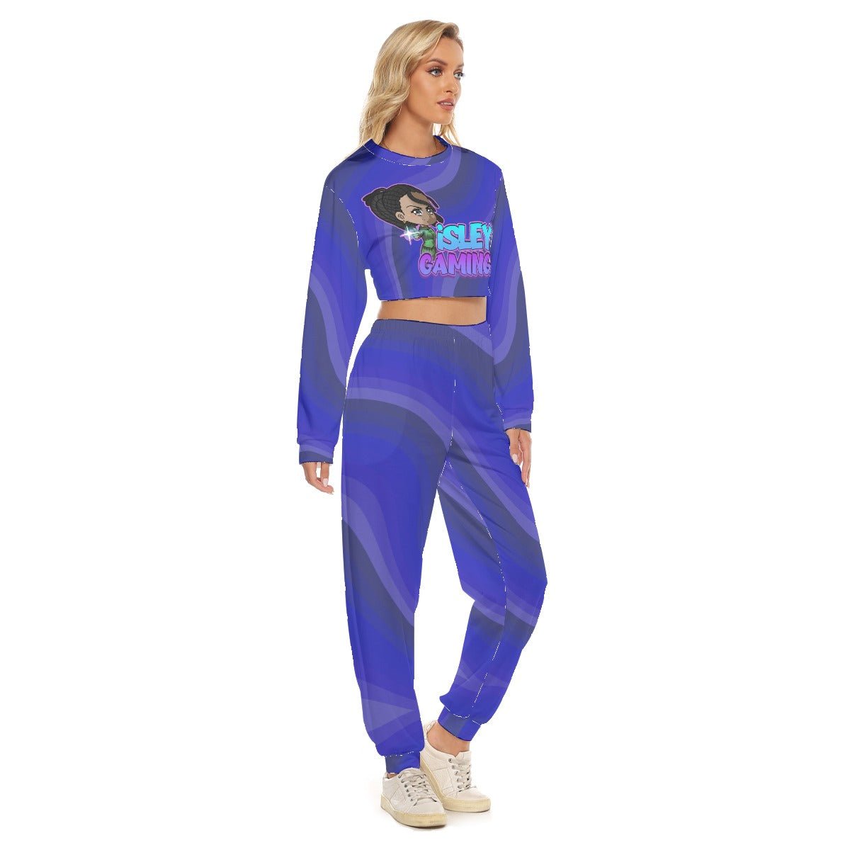 Women's iSLEYGaming Indigo 'Pew-Pew' Cropped Sweatsuit