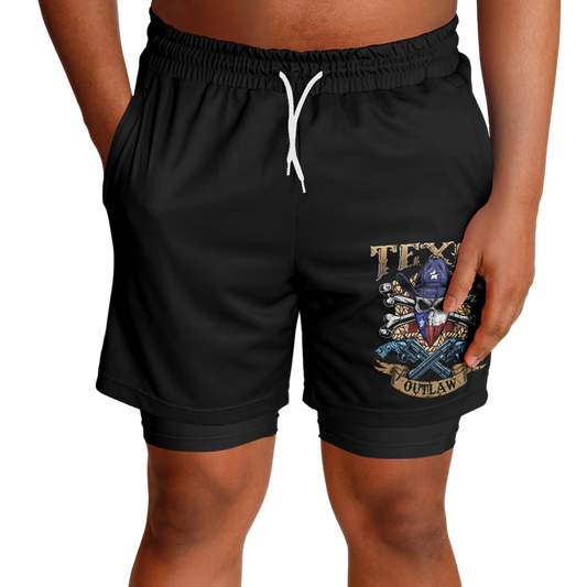 Men's Texas Outlaw Skull and Bones 2-in 1 Shorts