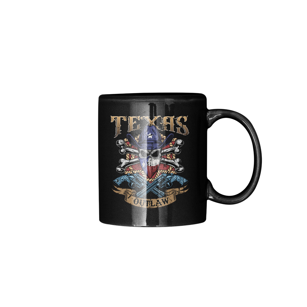 Texas Outlaw Skull and Bones Ceramic Colored Mug