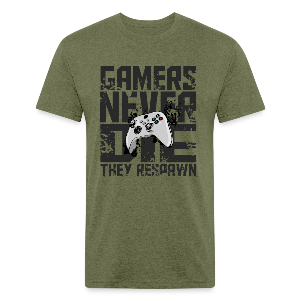 GU 'Gamers Never Die' Fitted T-Shirt- XBOX - heather military green