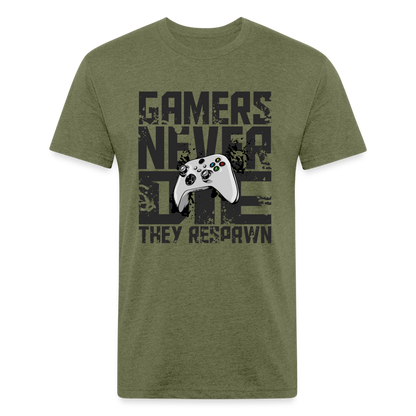 GU 'Gamers Never Die' Fitted T-Shirt- XBOX - heather military green