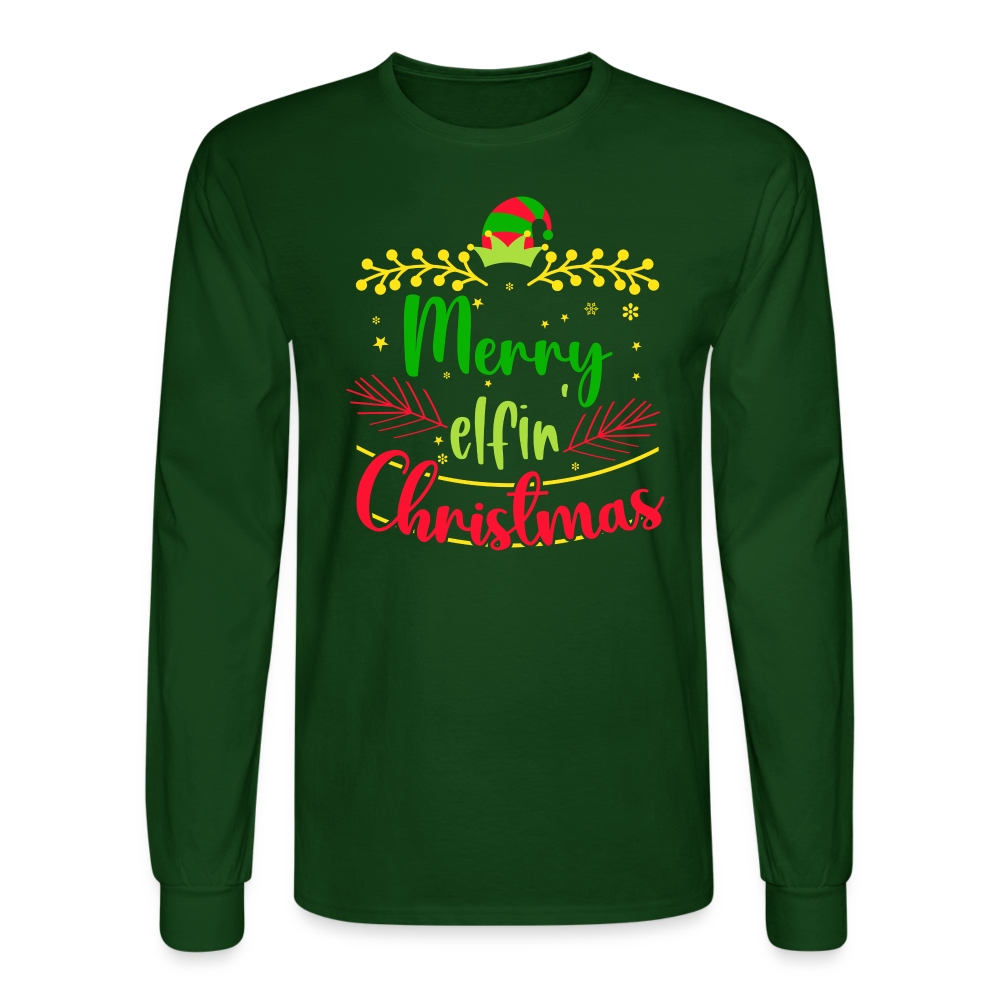 Adult 'Elfin' Christmas' Long Sleeve T-Shirt - forest green