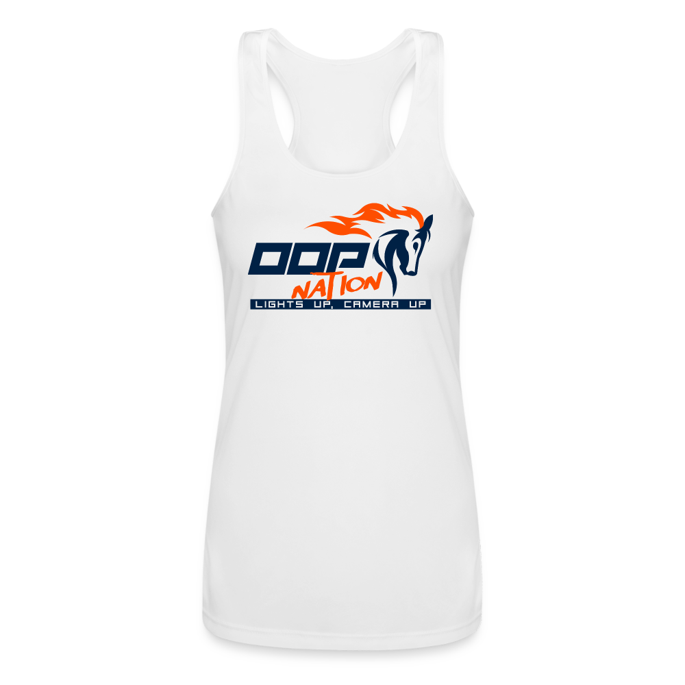 Oop Nation Women’s Performance Racerback Tank Top - white