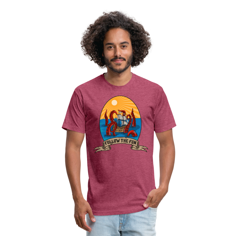 Adult Reid Likes Games 'Follow the Fun' Fitted T-Shirt - heather burgundy