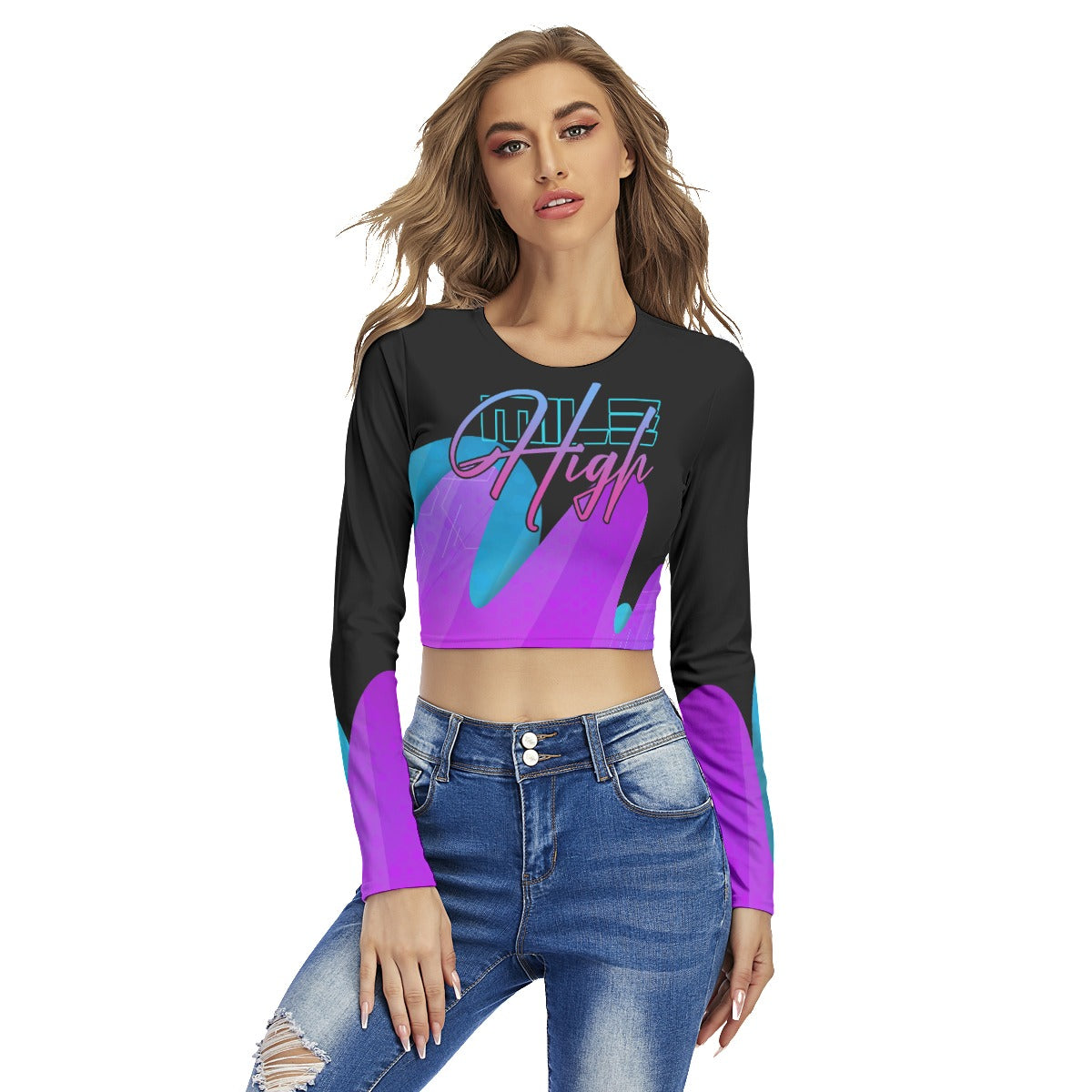 Mile High Gaming Women's AOP Long Sleeve Crop Top