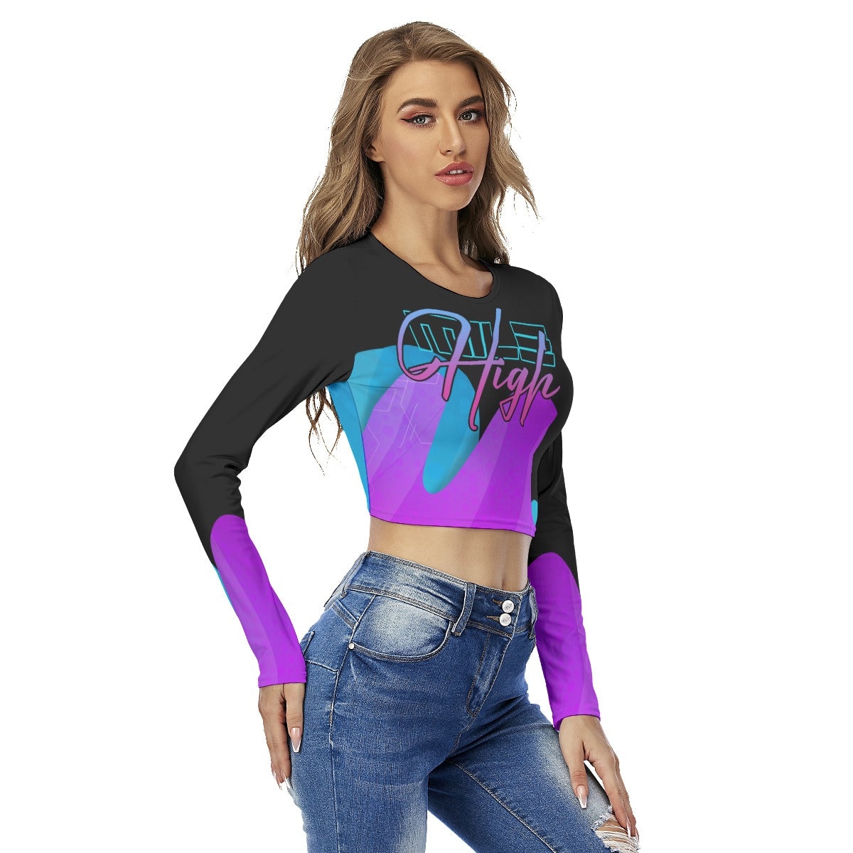 Mile High Gaming Women's AOP Long Sleeve Crop Top