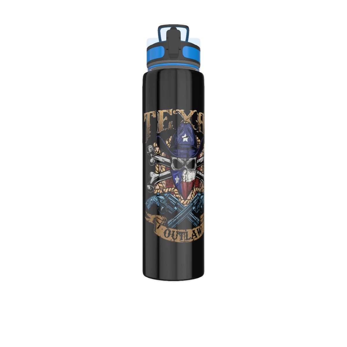 Texas Outlaw Skull and Bones 32oz Sport Water Bottle