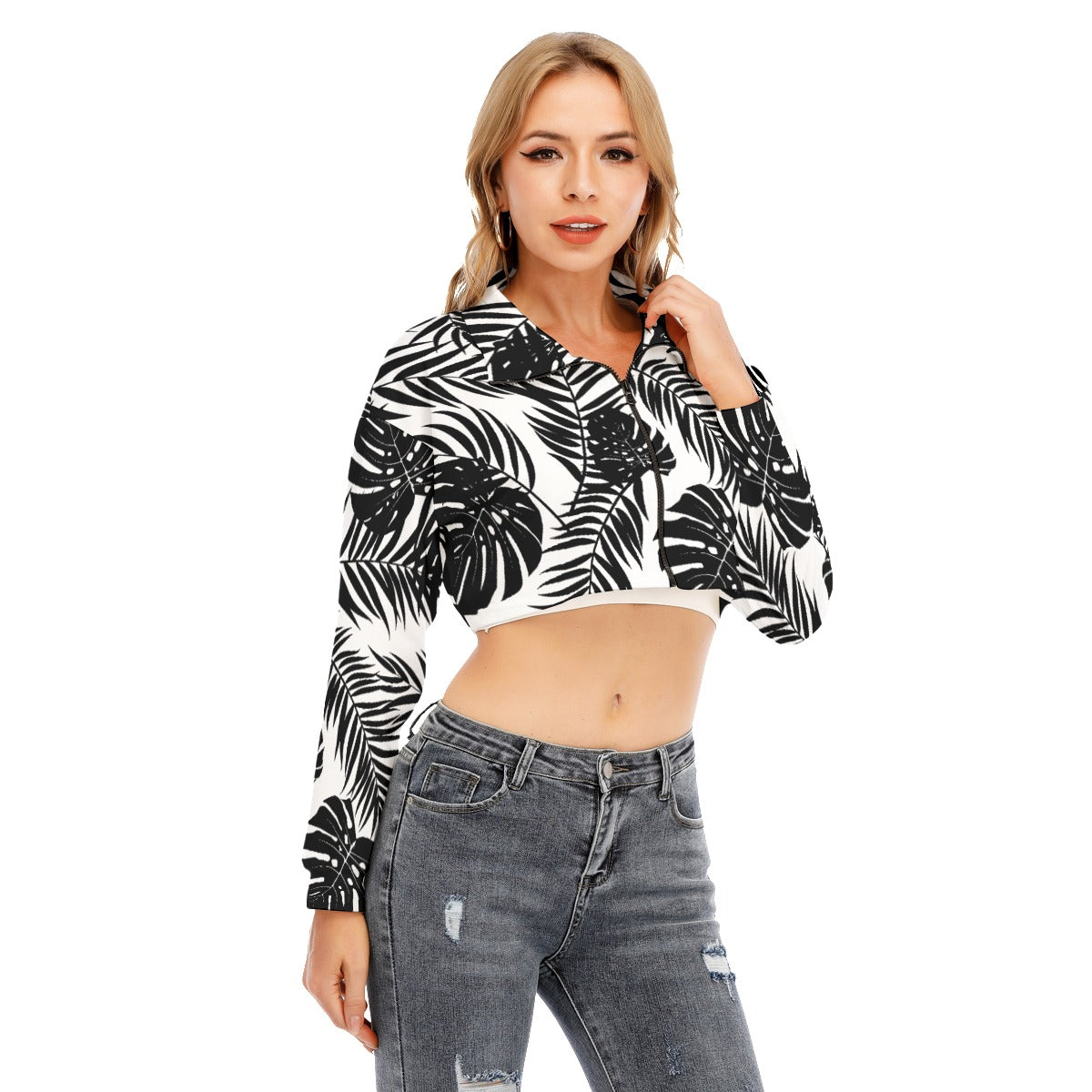 Women's ItsLynxie Cropped Zip Lapel Sweatshirt