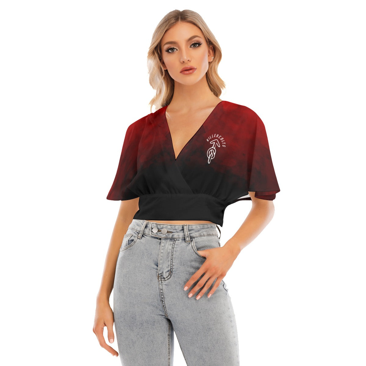 Killercolts17Live Women's AOP Bat Sleeve Crop Top