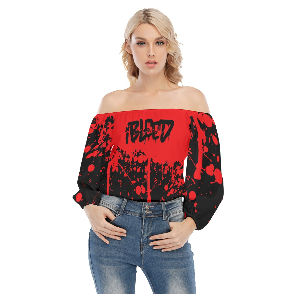 iBLEEDwar Women's AOP Long Sleeve Off Shoulder Blouse