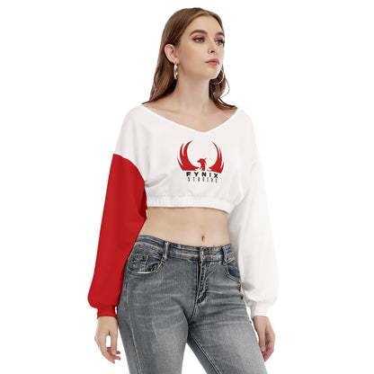 Fynix Studios Women's All Over Print V-neck Long Sleeve Crop Top