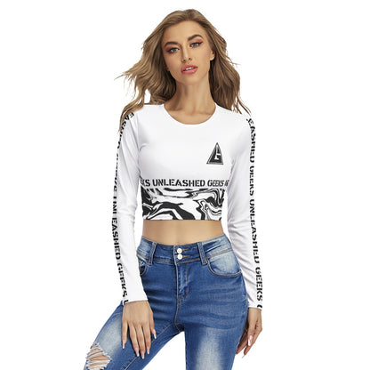 GU Brand Women's 'White Warp' Long Sleeve Crop Top