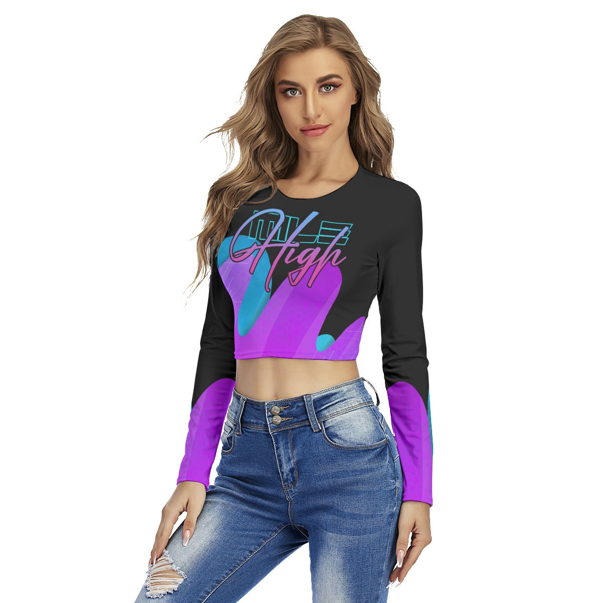 Mile High Gaming Women's AOP Long Sleeve Crop Top