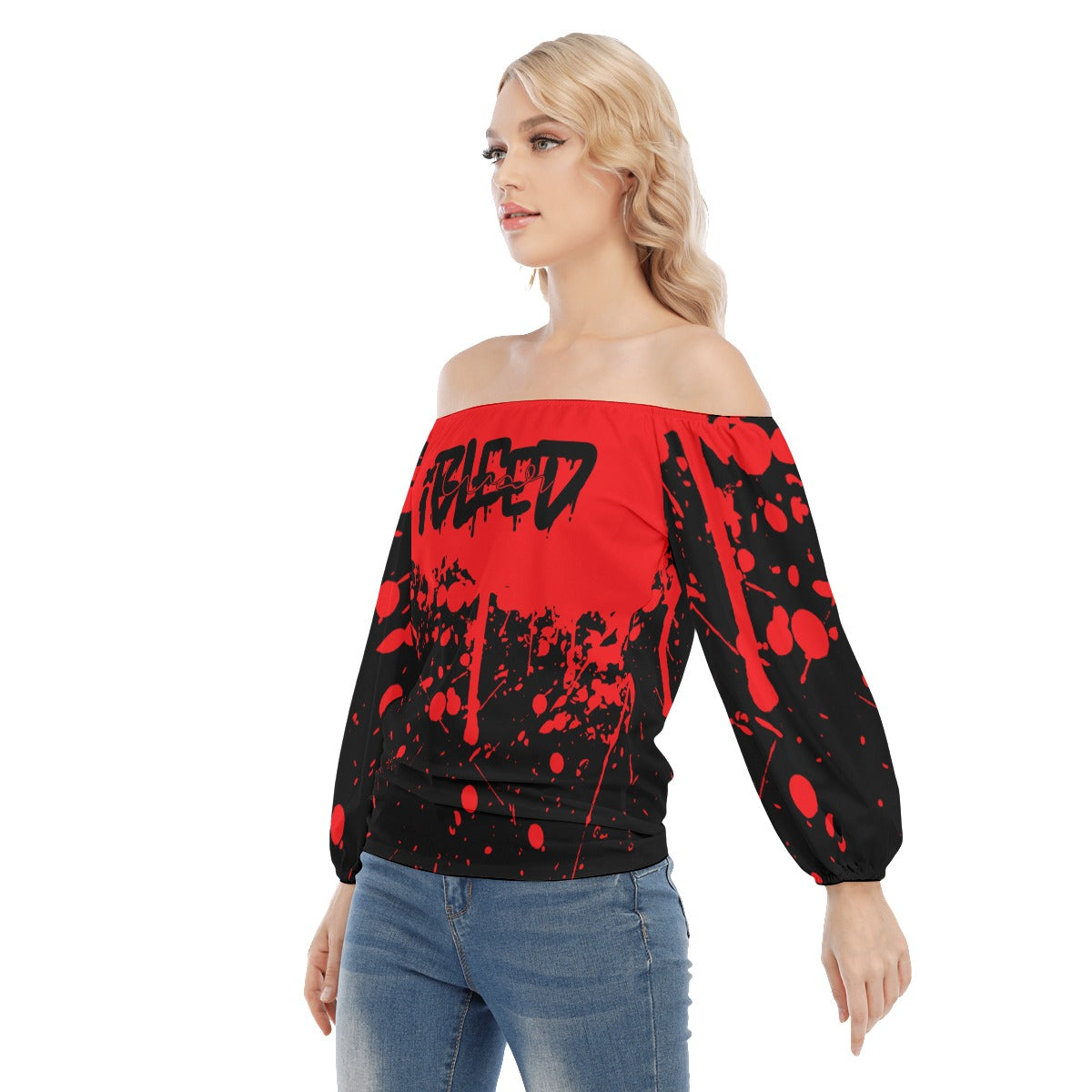 iBLEEDwar Women's AOP Long Sleeve Off Shoulder Blouse