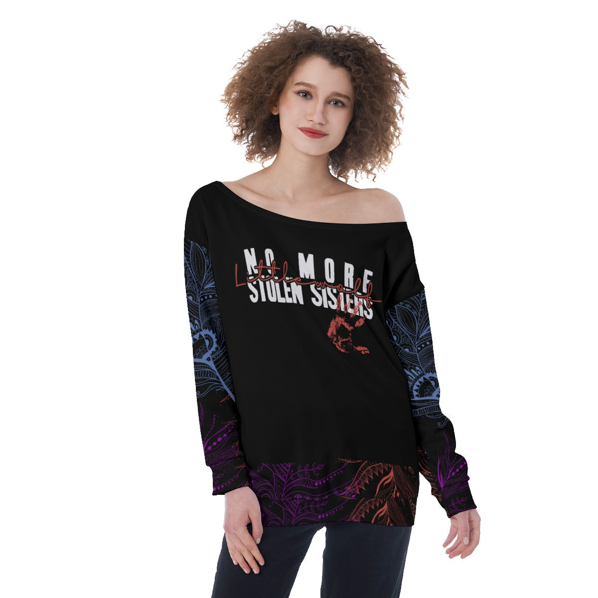 LittleWolf  Women's AOP Off Shoulder Oversized Sweatshirt